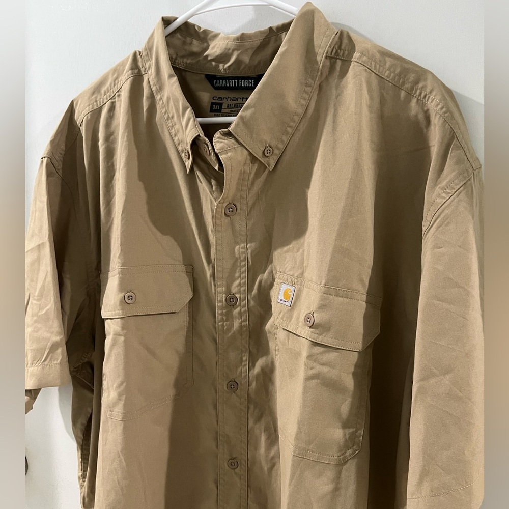Carhartt Short-Sleeve Button-Up Shirt, tan, size 3XL - Picture 4 of 6